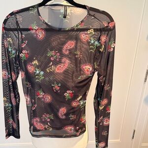 Cynthia Rowley Floral and Paisley Sheer Long Sleeve Top